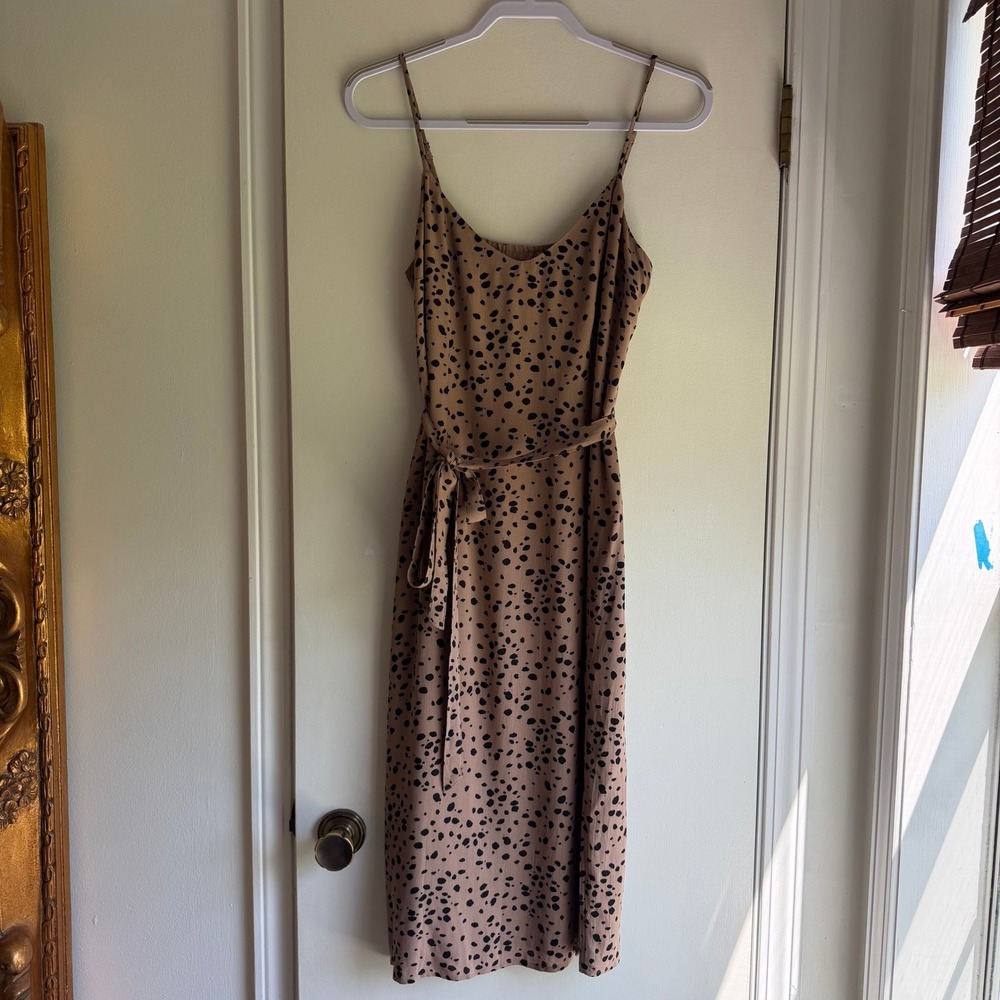 Abercrombie & Fitch Tan Black Dalmatian Print Midi Slip Dress Belted Size M